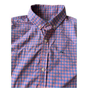Vineyard Vines Shirt Blue Gingham Performance Button Down Stretch Youth S 8/10